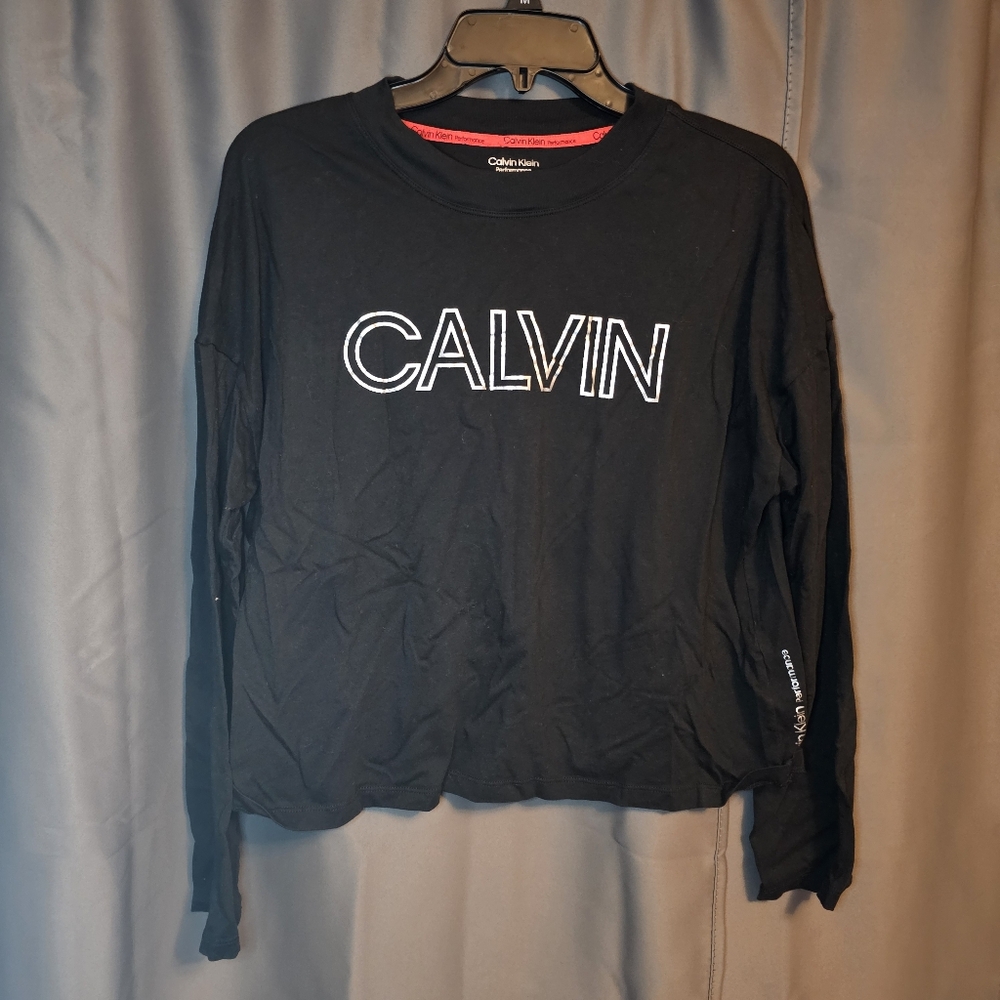 Calvin Klein Performance Black and Silver Athleisure Long Sleeve Crop Top